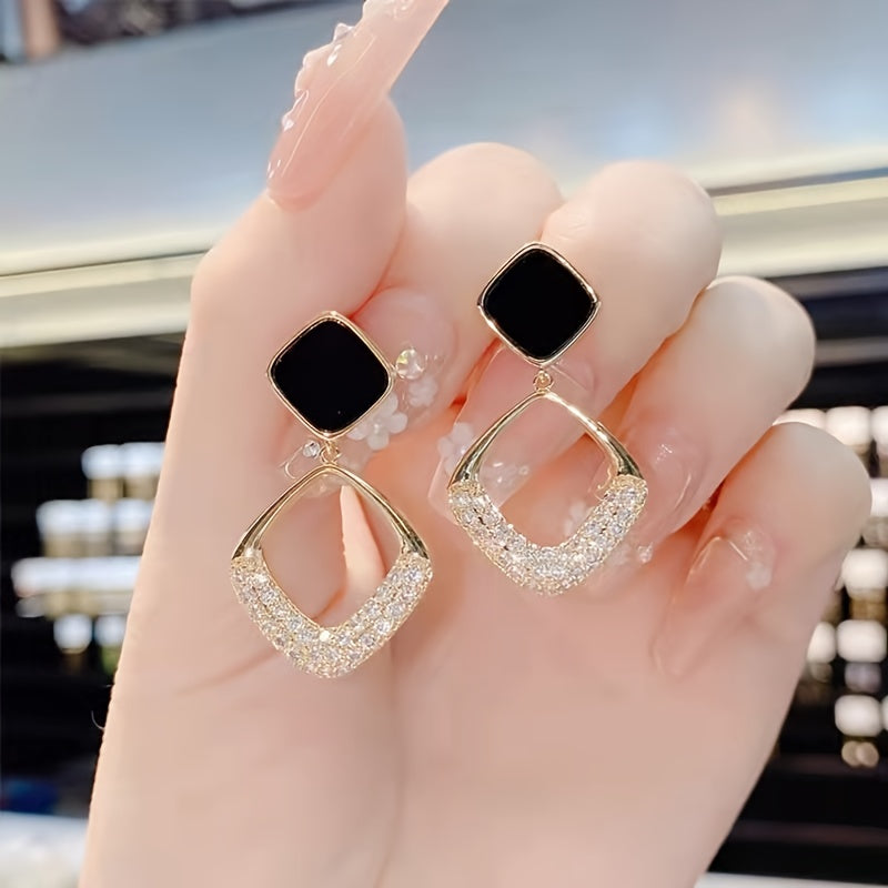 Zirconia Square Geometric Dangle Earrings