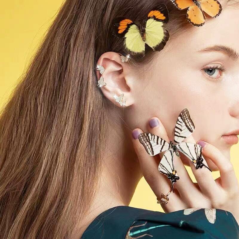 Gold alloyhigh-end  Zircon Butterfly Earrings