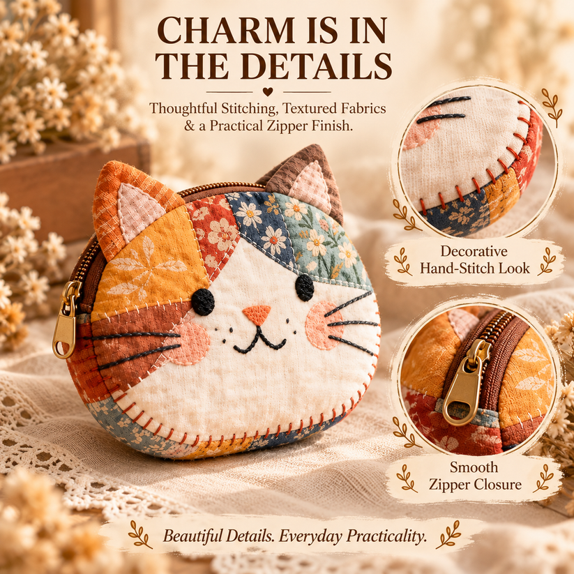 Handmade Patchwork Cat Coin Purse