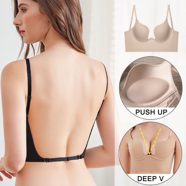 Low Cut Backless Bra With Deep V Neck Plunge Front