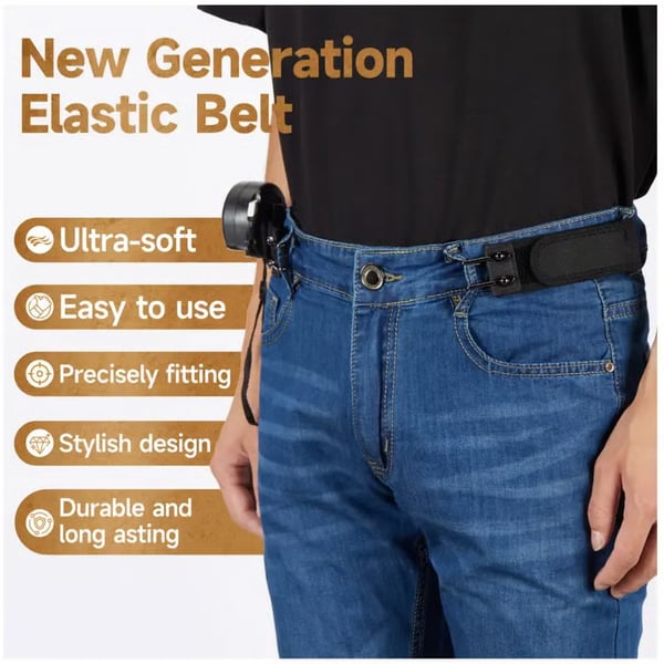 Tactical Metal Hook Elastic Belt (Unisex) - Patented No - Buckle Invisible Design | Soft Adjustable Side（2 packs）