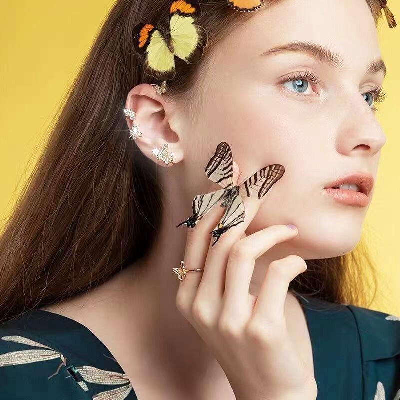 Gold alloyhigh-end  Zircon Butterfly Earrings
