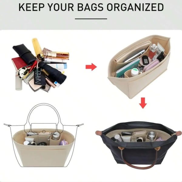 Felt Bag Organizer Insert – Multi-Pocket Purse & Tote Organizer