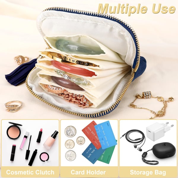 Small Travel Jewelry Organizer Pouch with 6 Compartments