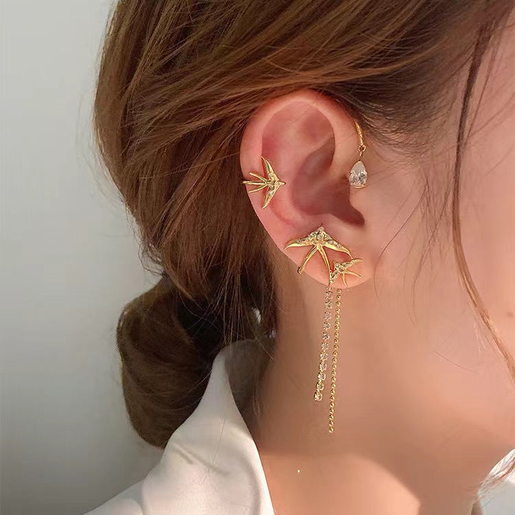 Flying Bird Water Drop Long Chain Earrings