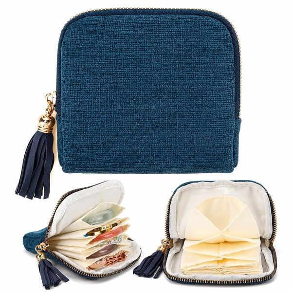 Small Travel Jewelry Organizer Pouch with 6 Compartments