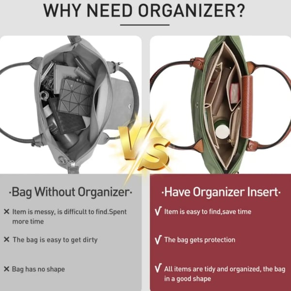 Felt Bag Organizer Insert – Multi-Pocket Purse & Tote Organizer