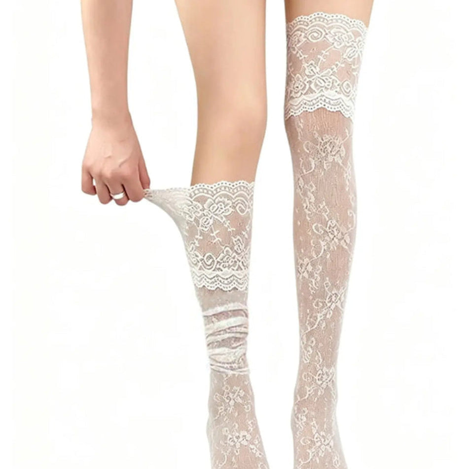🖤✨ Women’s Lace Floral Fishnet Thigh High Stockings, Breathable Nylon Over-The-Knee Socks🧦🌹