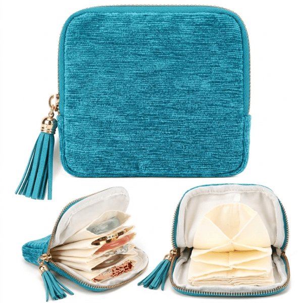 Small Travel Jewelry Organizer Pouch with 6 Compartments