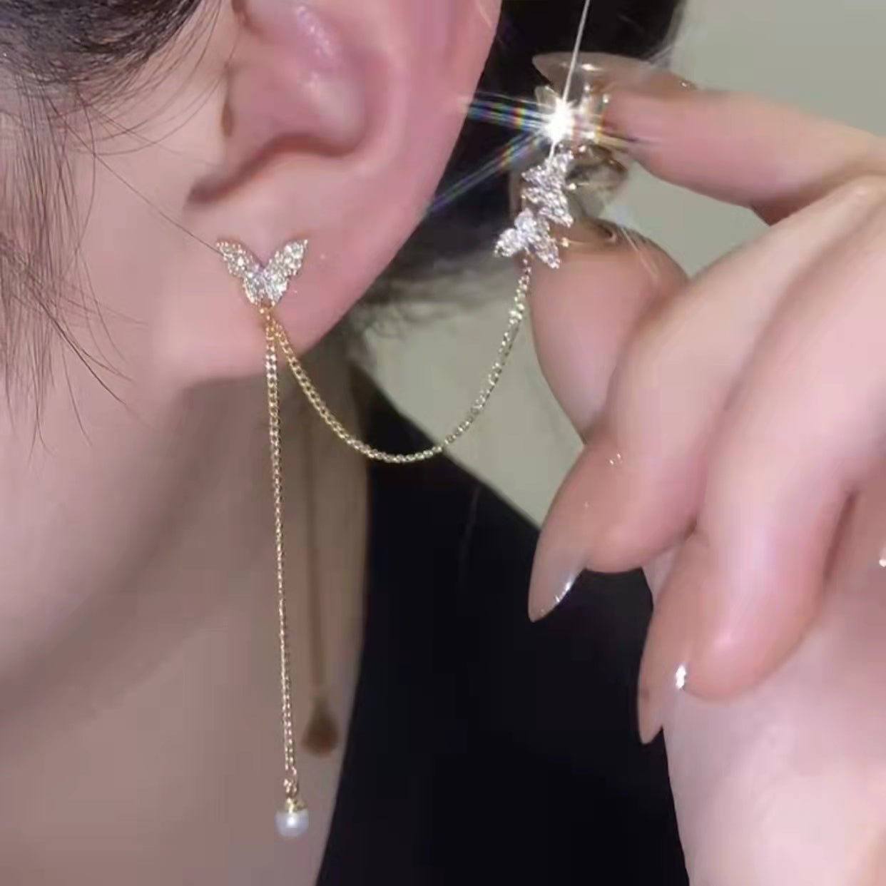 Long Chain Butterfly Ear Bone Clip Ear Chain