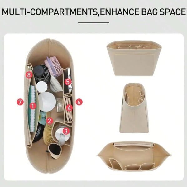 Felt Bag Organizer Insert – Multi-Pocket Purse & Tote Organizer