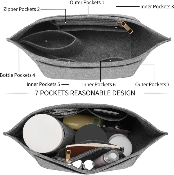 Felt Bag Organizer Insert – Multi-Pocket Purse & Tote Organizer