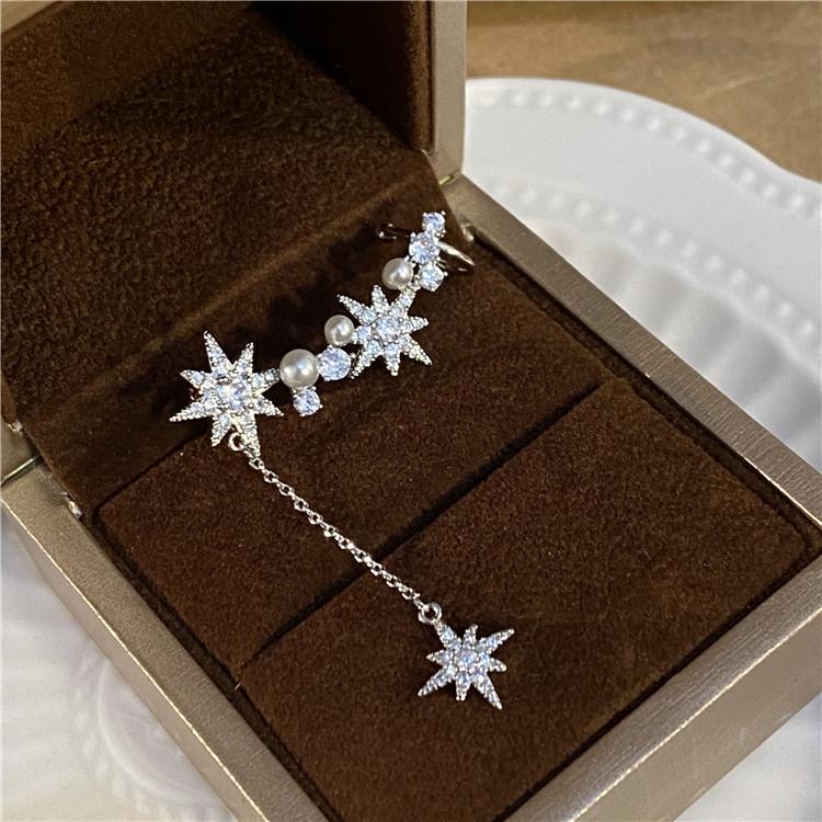 Micro-Set Zircon Octagonal Star Pearl Earrings