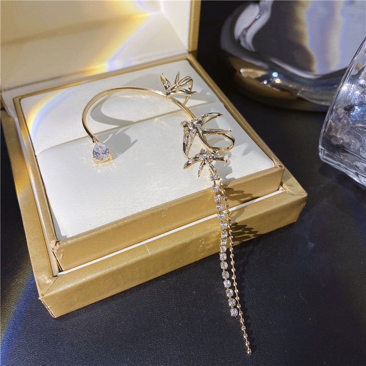 Flying Bird Water Drop Long Chain Earrings