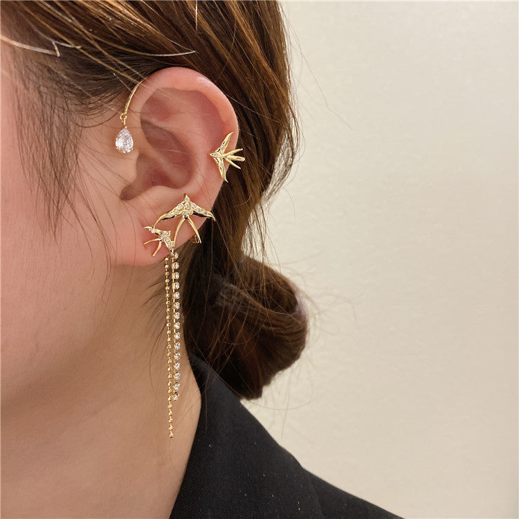Flying Bird Water Drop Long Chain Earrings