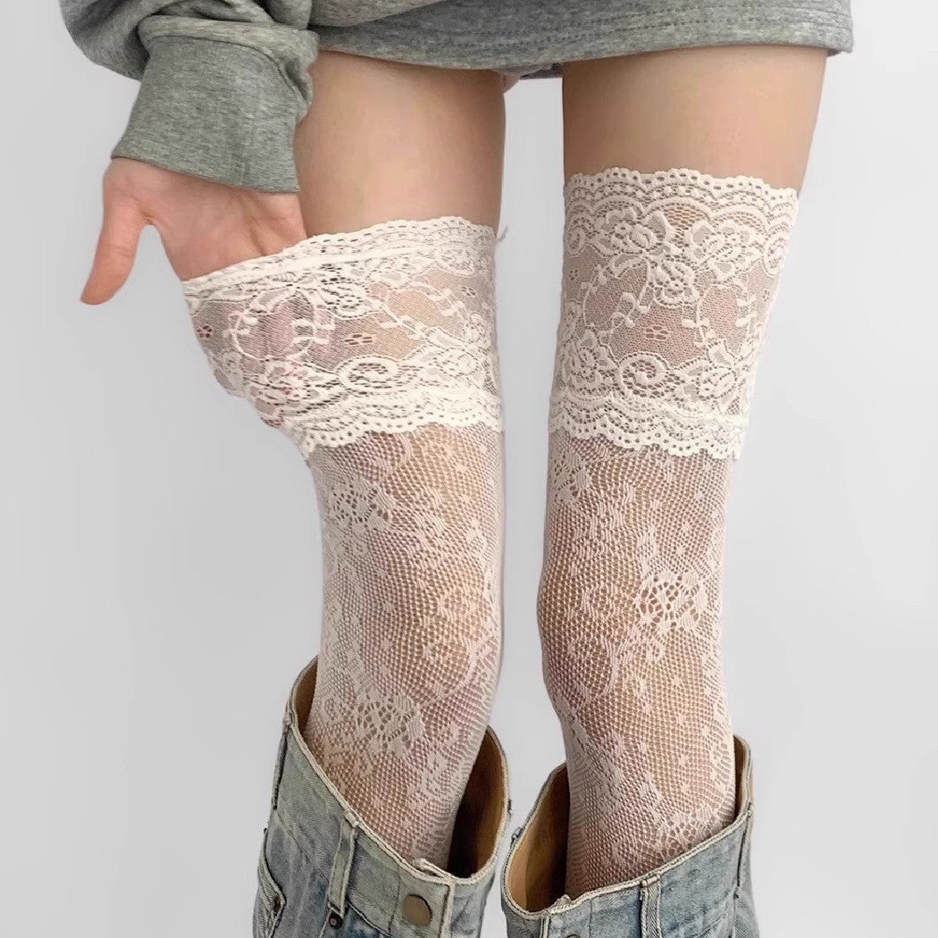 🖤✨ Women’s Lace Floral Fishnet Thigh High Stockings, Breathable Nylon Over-The-Knee Socks🧦🌹