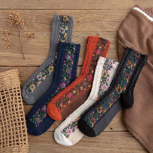 Vintage jacquard floral women's socks