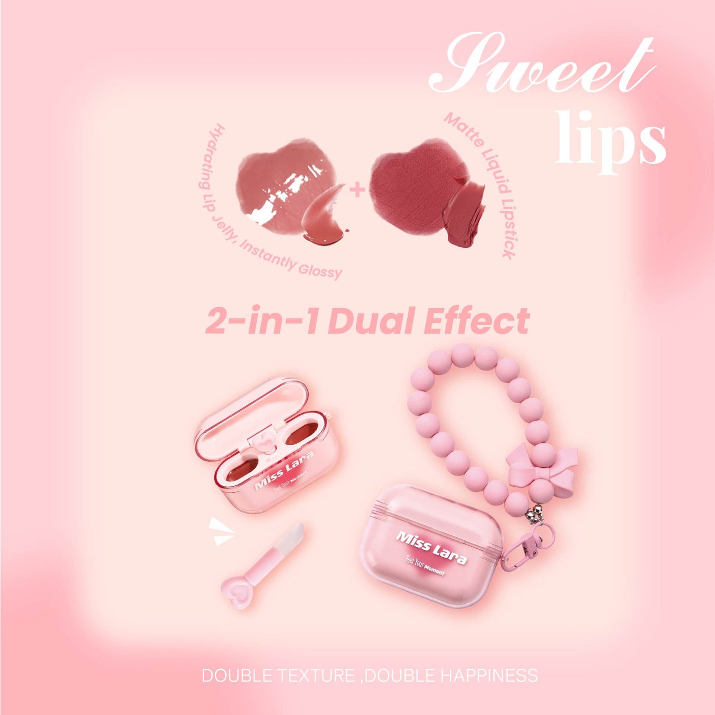 💕2-in-1 headphone-shaped lip gloss with matte and glossy finish