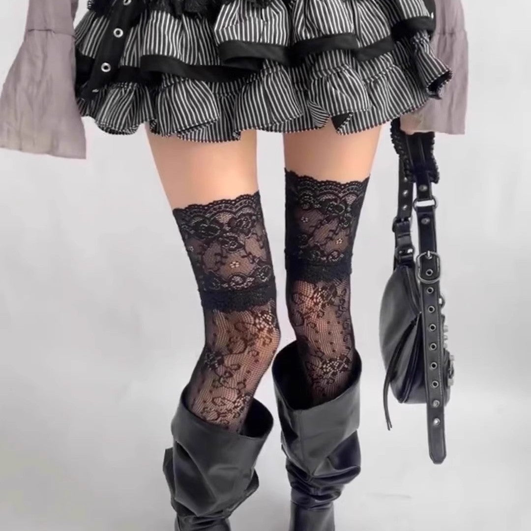 🖤✨ Women’s Lace Floral Fishnet Thigh High Stockings, Breathable Nylon Over-The-Knee Socks🧦🌹