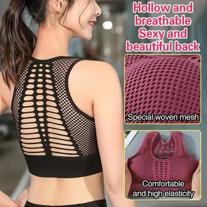 Shockproof push-up breathable mesh sports bra