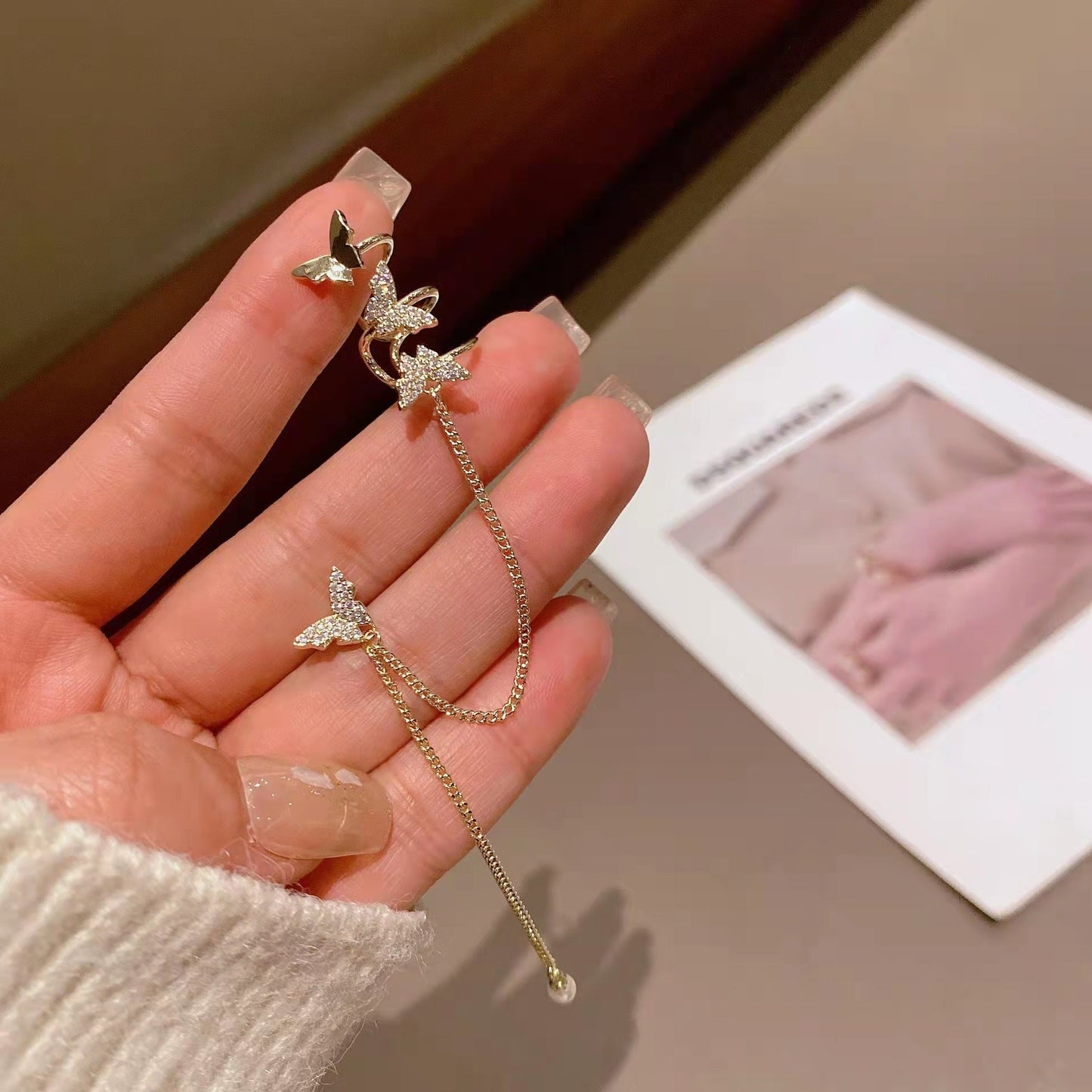 Long Chain Butterfly Ear Bone Clip Ear Chain
