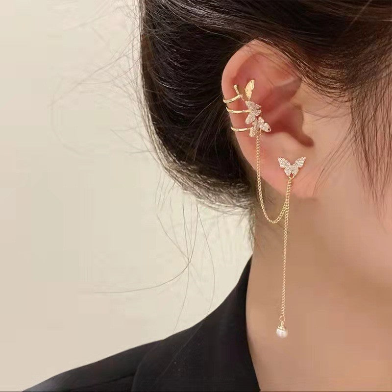 Long Chain Butterfly Ear Bone Clip Ear Chain