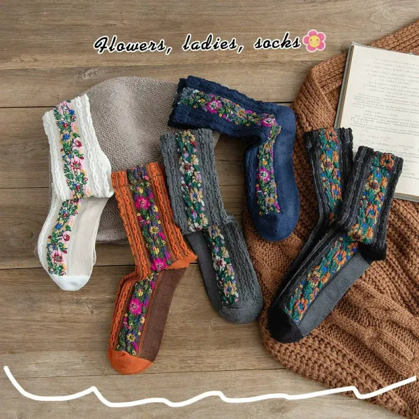 Vintage jacquard floral women's socks