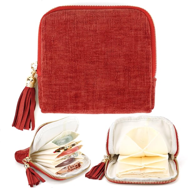 Small Travel Jewelry Organizer Pouch with 6 Compartments