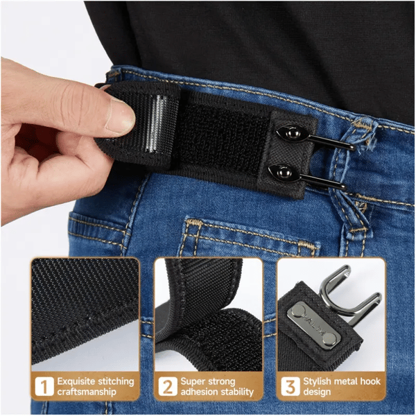 Tactical Metal Hook Elastic Belt (Unisex) - Patented No - Buckle Invisible Design | Soft Adjustable Side（2 packs）