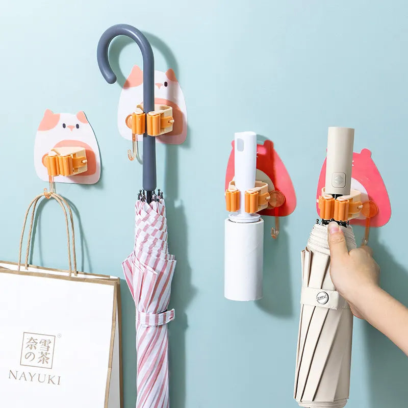 Powerful, traceless, punch-free mop clip with sticky hook