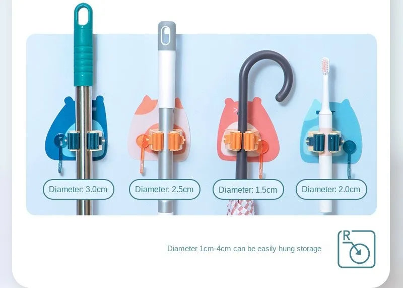 Powerful, traceless, punch-free mop clip with sticky hook