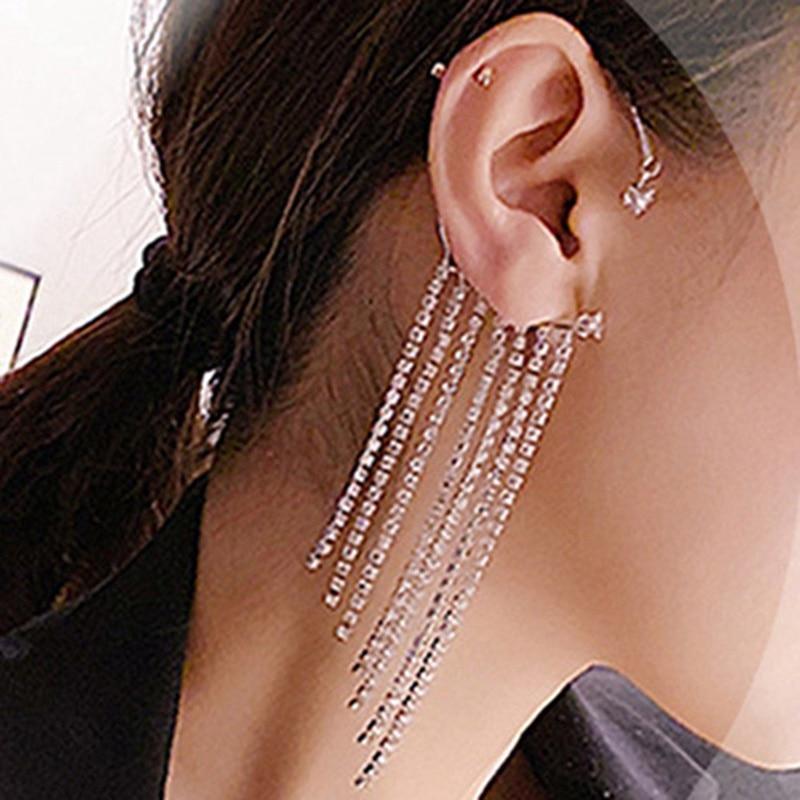 Long Style Sparkling Diamond Tassel Earrings