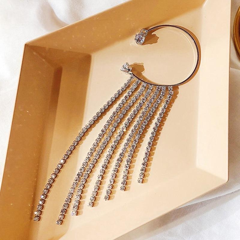 Long Style Sparkling Diamond Tassel Earrings