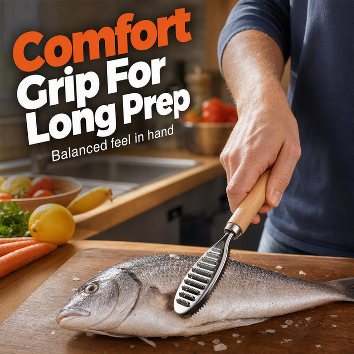 Stainless Steel Fish Scaler with Wooden Handle
