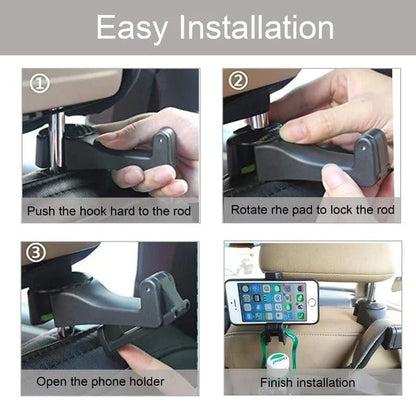 Car Seat Rear Hook with Mobile Phone Holder